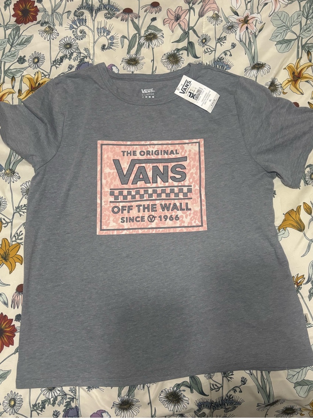 Vans Gray Baby Tee with Pink Logo Box